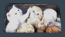 Kittens Cat Zip Around Wallet Kitten Faux Leather Gift for Her Crazy Cat Lady