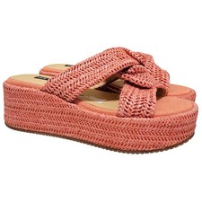 Nine West Women Cerry 2 Cross Strap Platform Slide Sandals Size US 8M Orange BG6