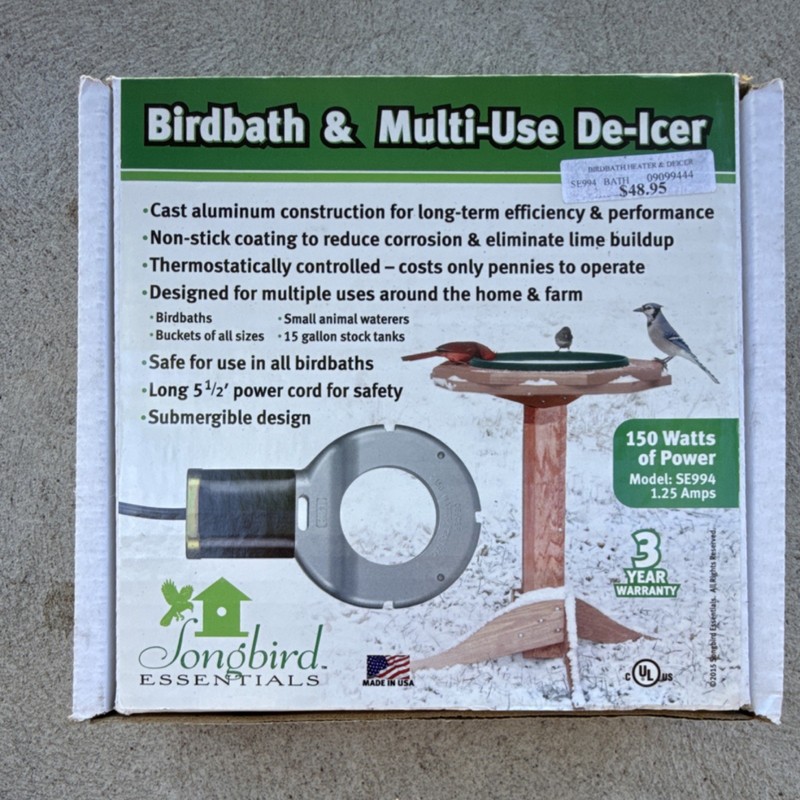 Songbird Essentials Heated Birdbath De-Icer 150W Aluminum Silver/Black SE994