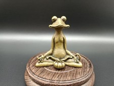 Meditating Copper Frog Zen Sculpture Brass Tone Japanese Metalwork