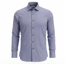 Eton Dress Shirt Mens Large 16.5 Blue Gray Check Contemporary Cotton Long Sleeve