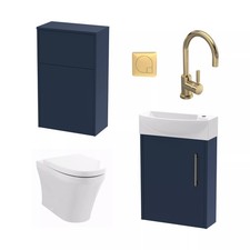 Power Cloakroom Bundle - Left Wall Hung Vanity Unit, Concealed Cistern WC Unit,