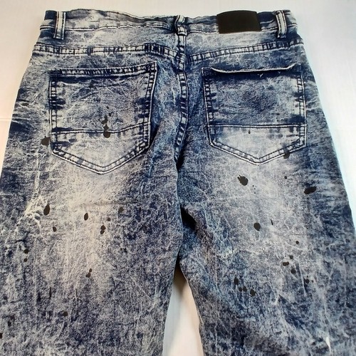 Pantalones de mezclilla elásticos azules oscuros con gráficos por goteo encriptados para niños: talla 18 - Imagen 3 de 4