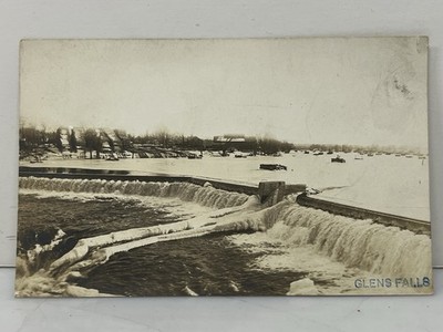 RPPC View of Glens Falls River Waterfall Dam Real Photo Postcard