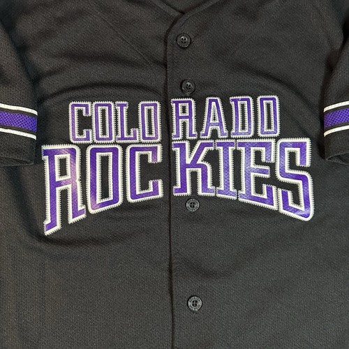 VINTAGE Starter Colorado Rockies Jersey Boys Large Black MLB Baseball Buttons - Picture 2 of 8