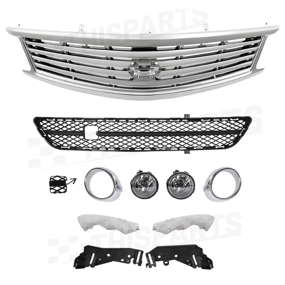 Front Bumper Upper Lower Grille Fog Lights For 2010-2013 Infiniti G37 11-12 G25 Foto 2 de 4