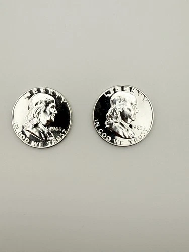 2x 1963 Proof Franklin Half Dollars 90% Silver Gem BU Mirror Finish #409
