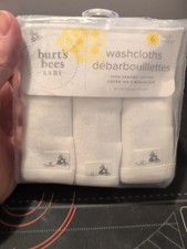 NWT Burt's Bees Baby White 100 Organic Cotton Washcloths 6 Pack