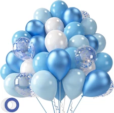 60PCS Blue Balloons, 12 Inches White Pastel Colored Confetti Latex Balloons Garl