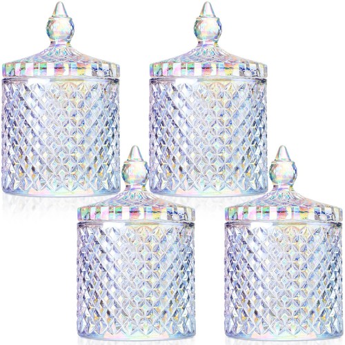 4 Pcs Crystal Glass Candy Jar Set with Lids Home Decorative Storage Jars - Afbeelding 1 van 6