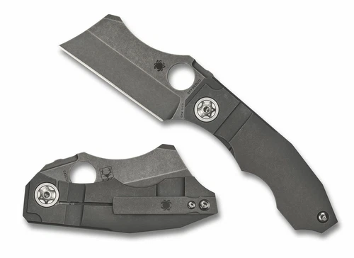 Spyderco Stove Pipe Stonewashed Titanium Folding CPM-20CV Cleaver Knife