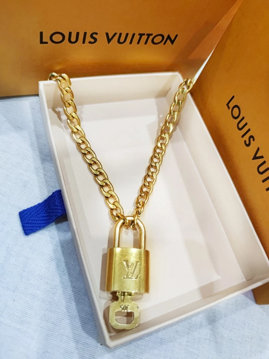 Louis Vuitton Authentic Padlock Cuban Link Necklace Lock & Key free LV  box