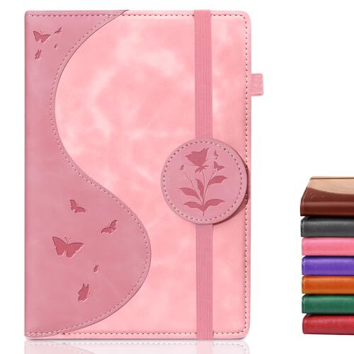 Lined Rose Journal Notebook for Women, A5 Hardcover Leather Journals for pink