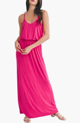 LUSH Pink Knit Maxi Dress Stretch Rayon Blend Elastic Waist Bloused Top  Women XS | eBay