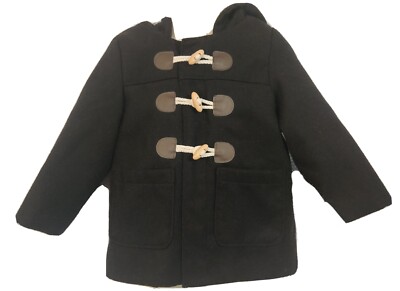 Cat & Jack UNISEX Size 2T Pea Coat , Black, Red Plaid Lining, EXCELLENT, EUC