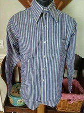 RICHMAN BROTHERS DURA-PRESS SHIRT BLUE MULTI-COLOR STRIPES MEN'S SIZE M VINTAGE