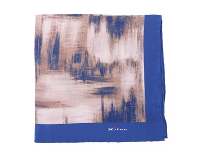 Kiton Blue /& Purple Floral Silk Pocket Square Handmade In Italy