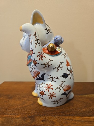 Vintage Imari Beckoning Cat Gilded Hand Painted Porcelain Figurine 9 ½” Japan - Picture 3 of 14