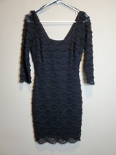 Guess Los Angeles Womens Black Lace ¾ Sleeve Lined Gold Zipper Dress Size 2