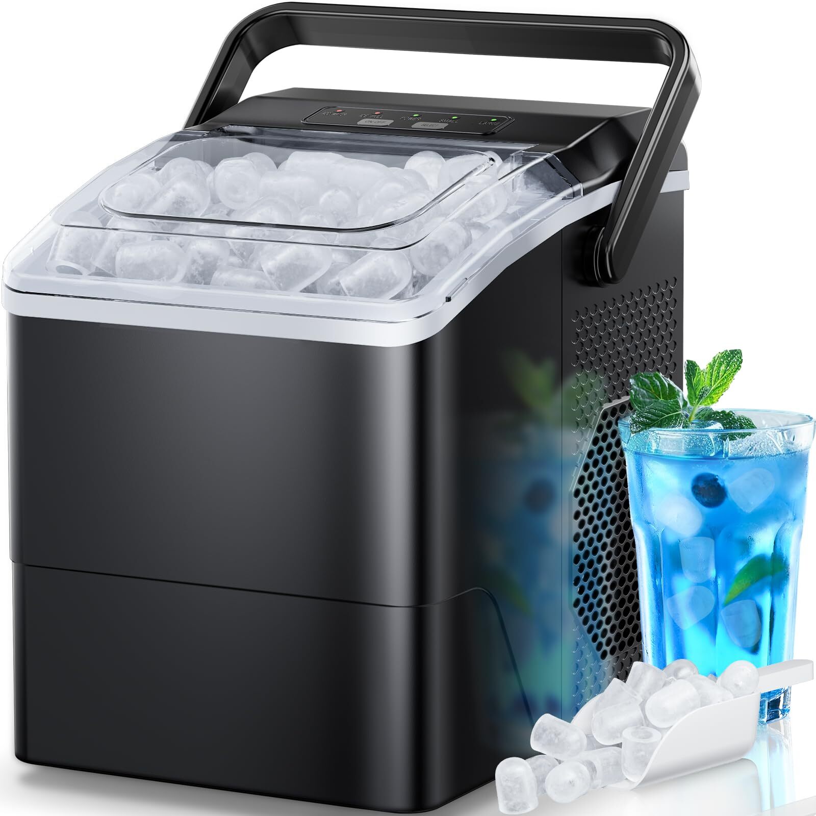 HOMEZAY Countertop Ice Maker – 9 Cubes in 6 Mins, 26 lbs Daily, Compact & Fast