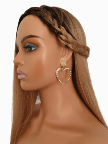 Heart Crystal Gold Costume Earrings