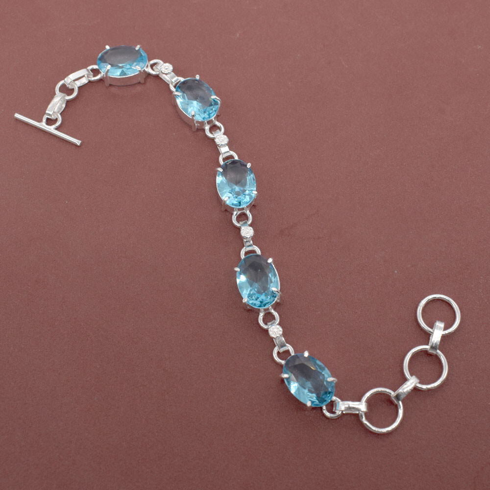 Silver Plated Bangle Fantastic Blue Topaz Quartz Cut Silver Plated Bangle Fantastic Blue Topaz Quartz Cut