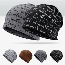 Men Women Double Layer Slouchy Beanie Thin Letter Print Hip Hop Hat Skull Caps