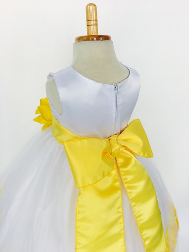 White Tulle Rose Petal Dress Easter Birthday Spring Summer Pageant Satin #24 - Picture 85 of 177