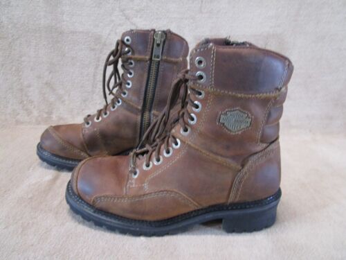 HARLEY DAVIDSON Brown Leather Motorcycle Side Zip 94044 Size 8 US 7UK Women - Picture 1 of 24