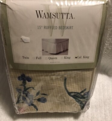 New In Package Wamsutta Cal King Ruffled Bedskirt Yellow Checked With Floral
