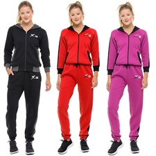 Womens Athletic Full Zip Fleece Jogging Gym Sweatsuit Top Hooded Tracksuit