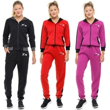 Womens Athletic Full Zip Fleece  Jogging Gym Sweatsuit Top Hooded  Tracksuit