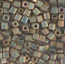 Miyuki 4mm Cube Beads - Matte Metallic Khaki Iris