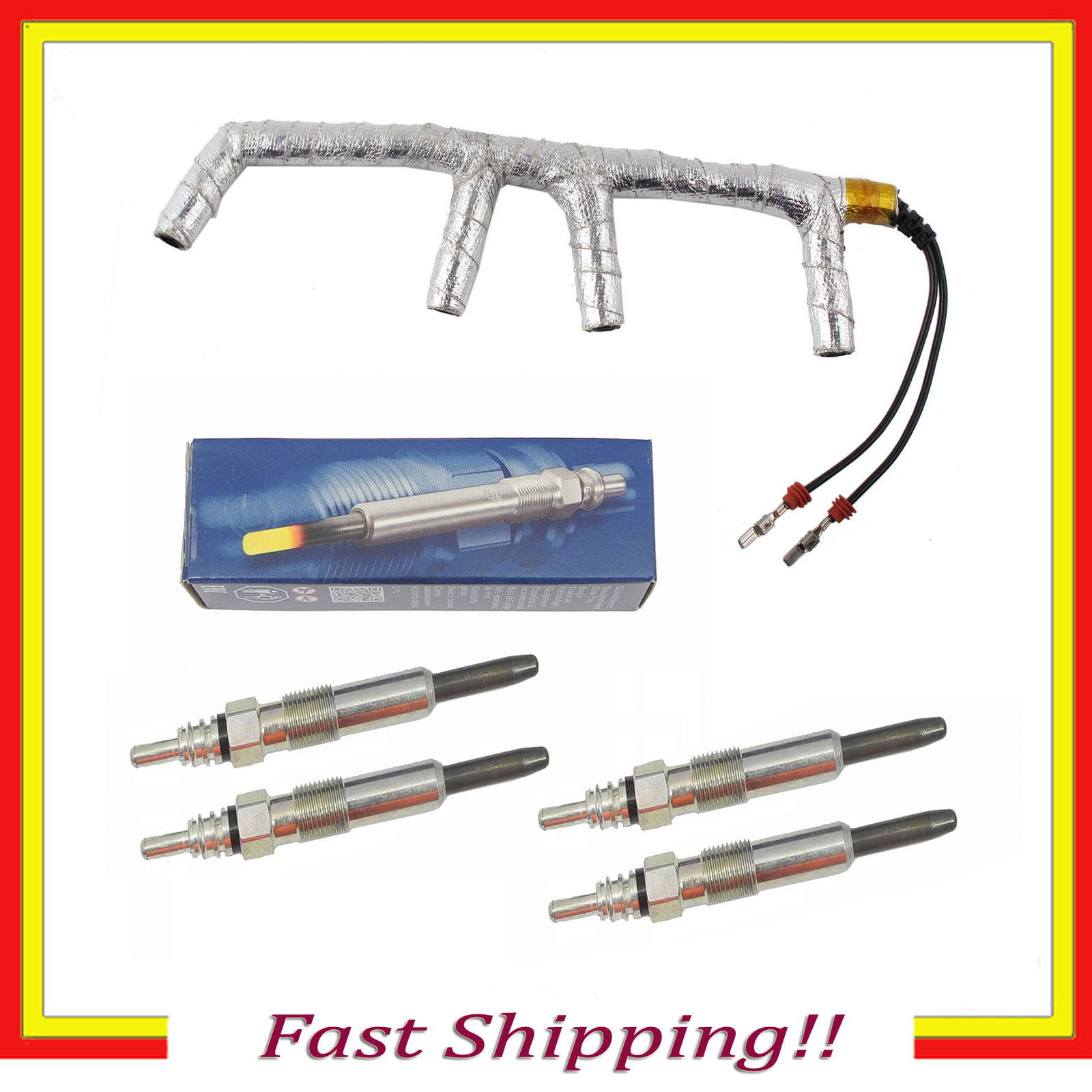 For VW Jetta Passat Beetle 4pcs Bosch Glow Plug  Improved 2 Wire Wiring Harness