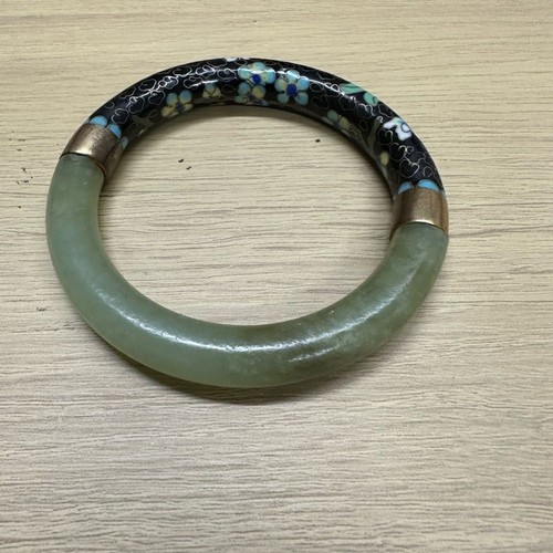 VINTAGE CHINESE JADE CLOISONNE BANGLE BRACELET - Picture 3 of 11