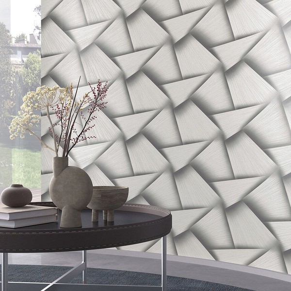 Vliestapete Struktur 3D-Effekt Grafisch Weiß Grau Metallic 10401-47 (3,47€/1Qm)-image