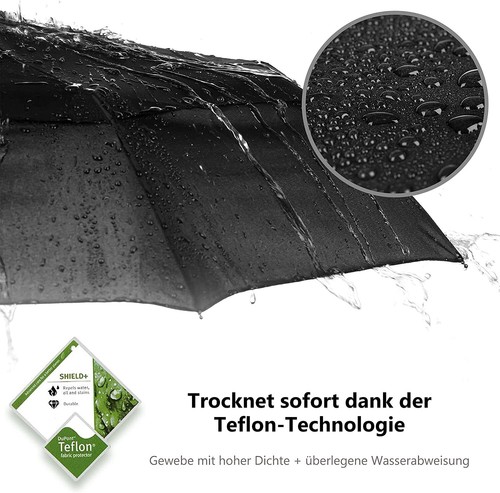 Regenschirm ergonomisch Griff Automatik Sturmsicher Windfest Schwarz mit Tasche - Bild 3 von 9
