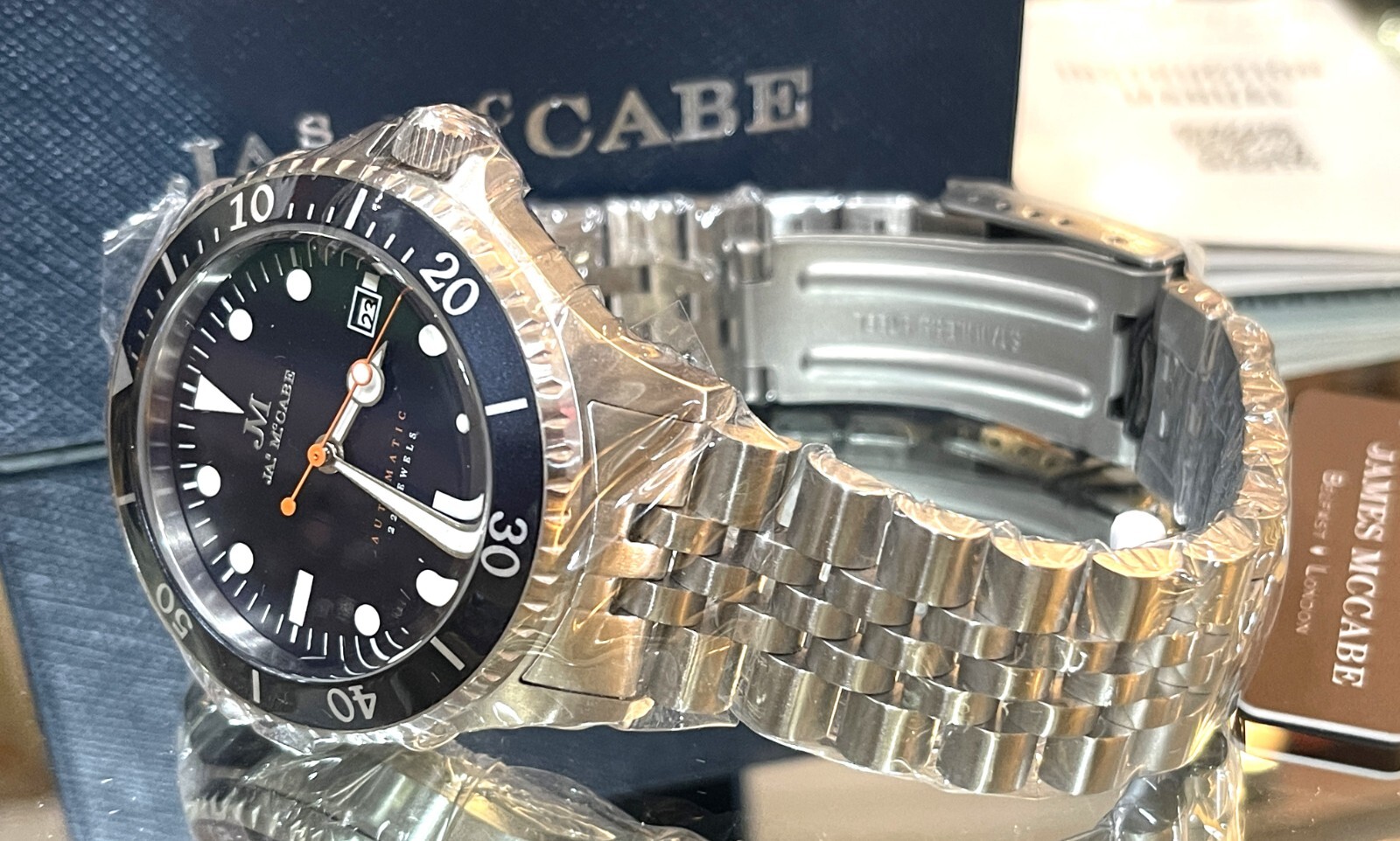 NIB With Pamphlet James McCabe Legacy Diver Mechanical Automatic Blue Face Watch eBay