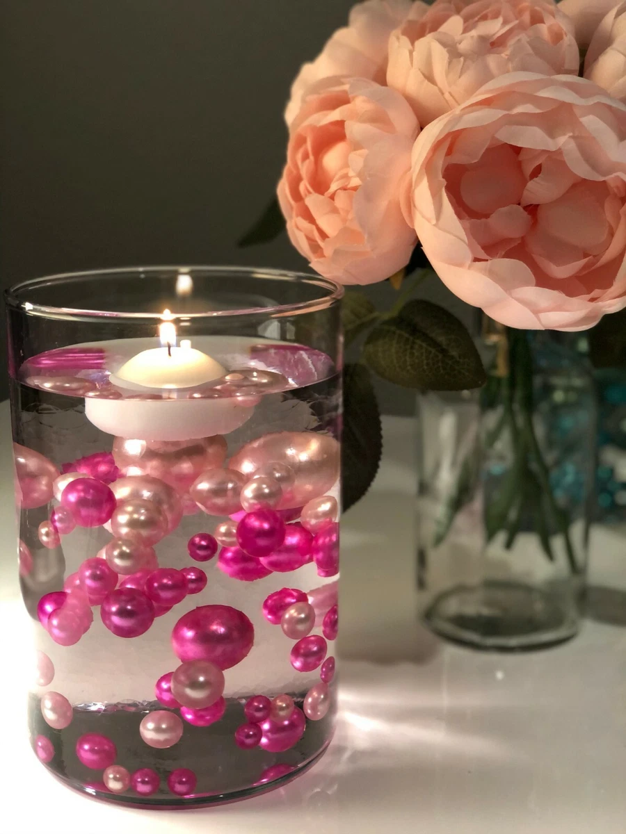 Floating Hot pink/Pink vase filler pearls, centerpiece, no hole pearl