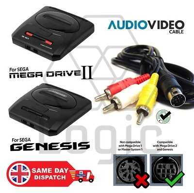 SEGA MEGA DRIVE 2 RCA TV Cable Composite Audio Video AV Lead SEGA GENESIS G 2 3