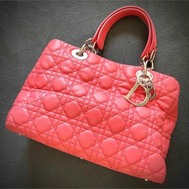 Sac à main fourre tout Christian Dior Cannage Lady rose argent quincaillerie femme