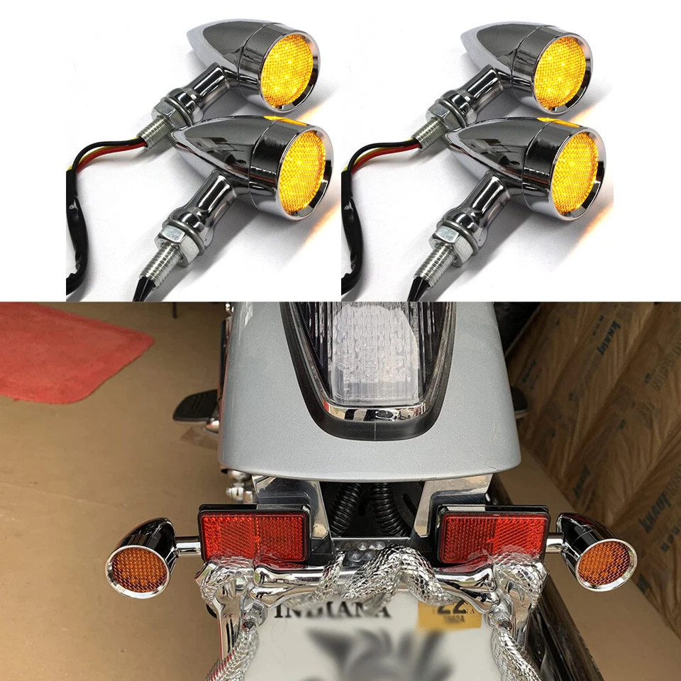 4 светодиодных указателя поворота для мотоцикла Yamaha V Star 650 950 1100 1300 желтые - Изображение 2 из 4