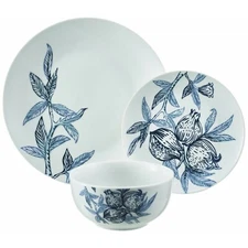 Blue Pomegranate Collection 12-Piece Porcelain Dinnerware Set