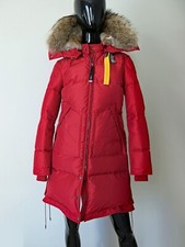 $895 Parajumpers Long Bear Down Nylon Puffer Jacket Coat Fur Trim Rio Red Size S