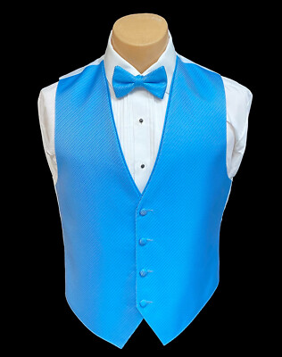 Men's Blue Tuxedo Vest with Tie Bow or Long Groom Prom Wedding Party Cruise 