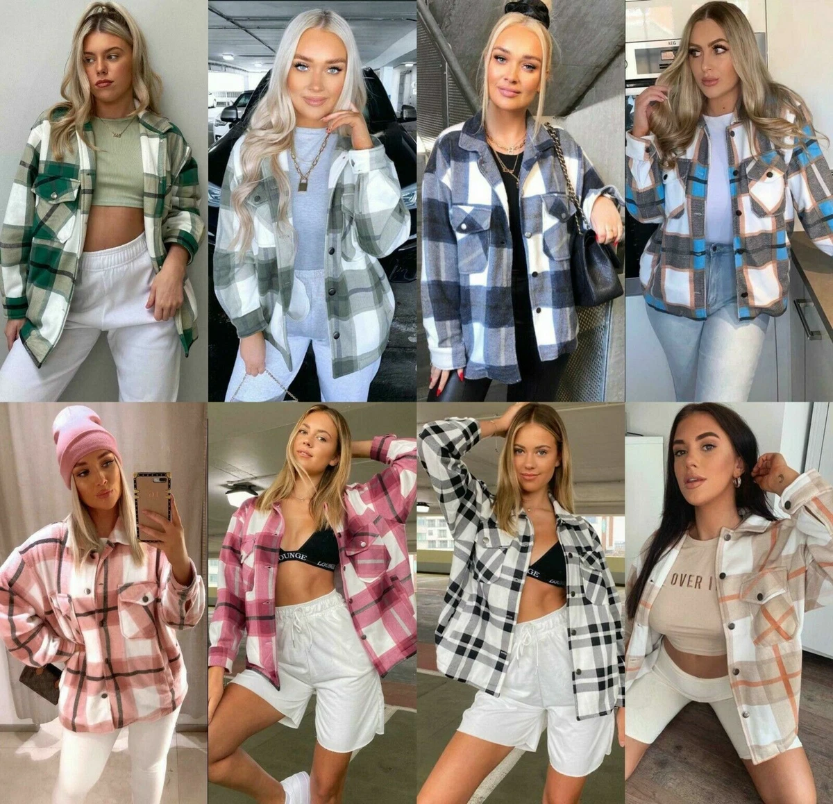 Women Check Fleece Oversize Tunic Shacket Casual Winter Jacket Shirt  Top(8-18)UK | eBay