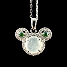 Grade A Burma Jadeite Bear Head Necklace Pendant - S925 Sterling Silver