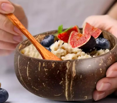 Creative Natural Coconut Bowl and Wooden Spoon Set Kitchen Utensils Salad Bowl