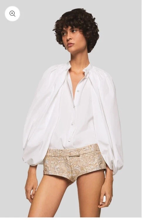 Stella McCartney — Stella McCartney Cape Balloon Sleeve Curved Hem Button Up White Shirt Blouse Top
