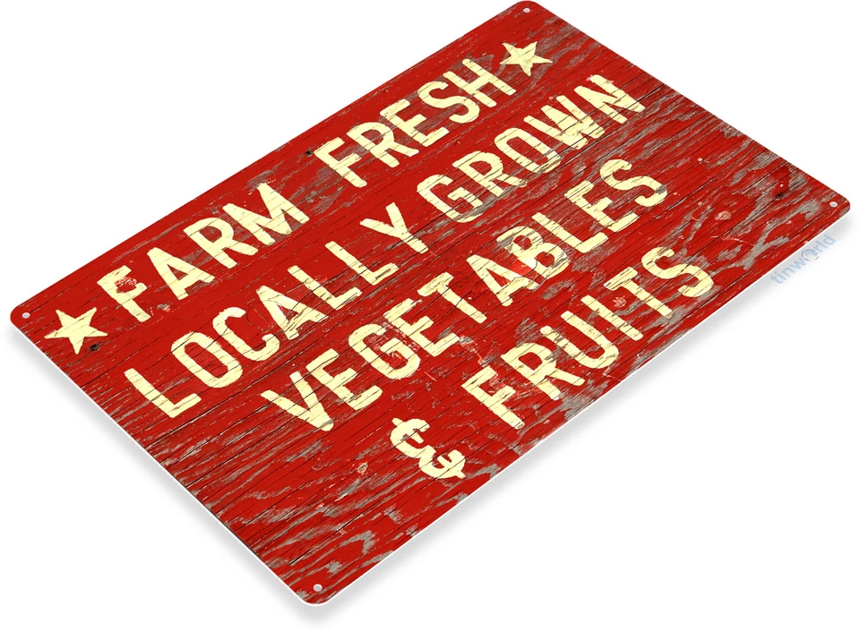 LETRERO DE HOJALATA FRUTAS FRESCAS VERDURAS DECORACIÓN DE METAL PARED ARTE TIENDA COCINA BAR A394 Foto 2 de 3